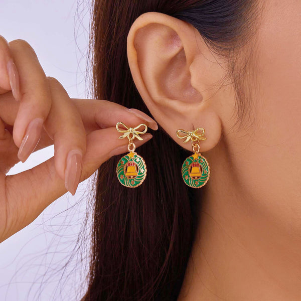 All-match Christmas earrings bow wreath Christmas tree stud earrings