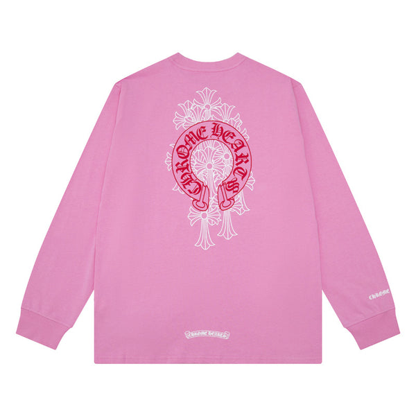 Chrome Hearts Classic Cross Long Sleeve Crewneck Pink Sweatshirt