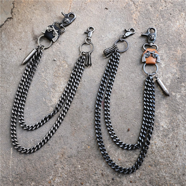 Chrome Hearts Punk double gun bullet pendant cowhide metal thick trouser chain