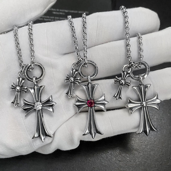 Chrome Hearts large and small cross diamond necklace