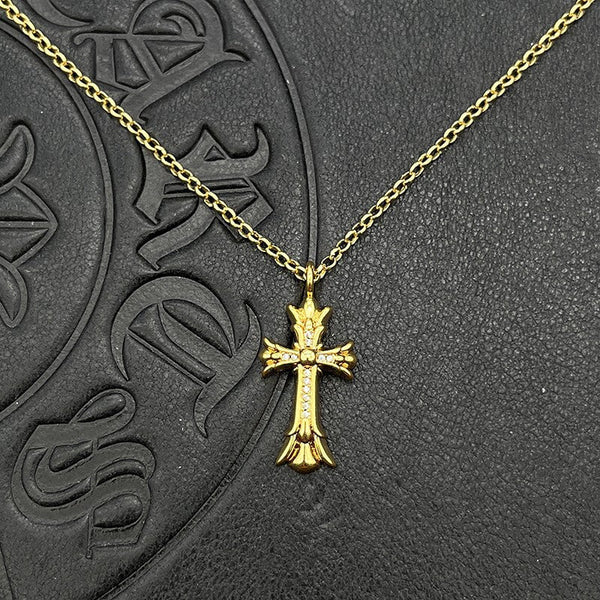 Chrome Hearts gold diamond cross necklace