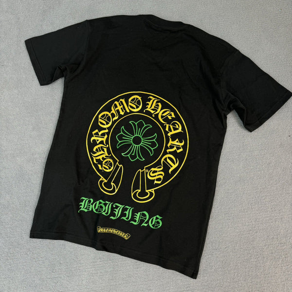 Chrome Hearts Yellow and Green Printed Short-sleeved T-shirts