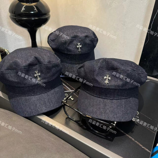 Chrome Hearts retro denim metal cross badge hat