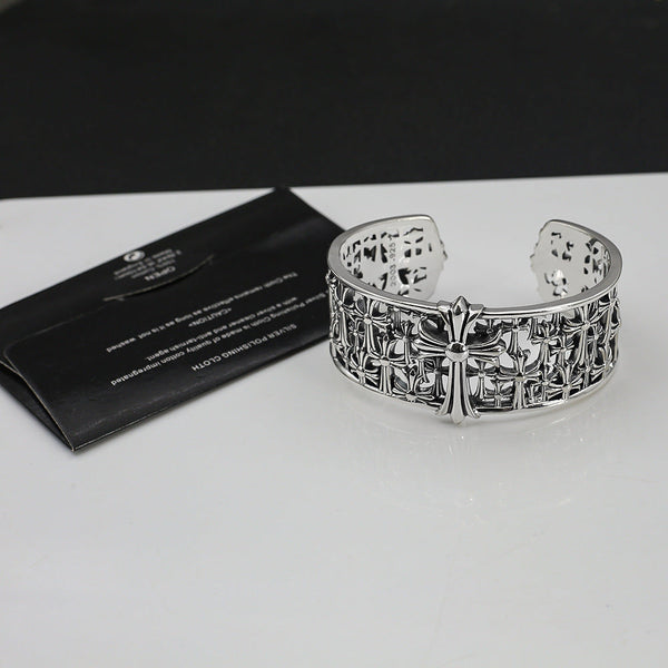 Chrome Hearts old hollow wide tombstone multi-cross open bracelet