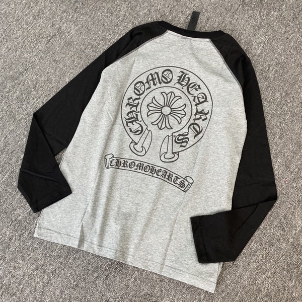 Chrome Hearts black and gray stitching print long-sleeved T-shirt