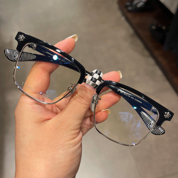 chrome hearts pure titanium half-frame square large face glasses
