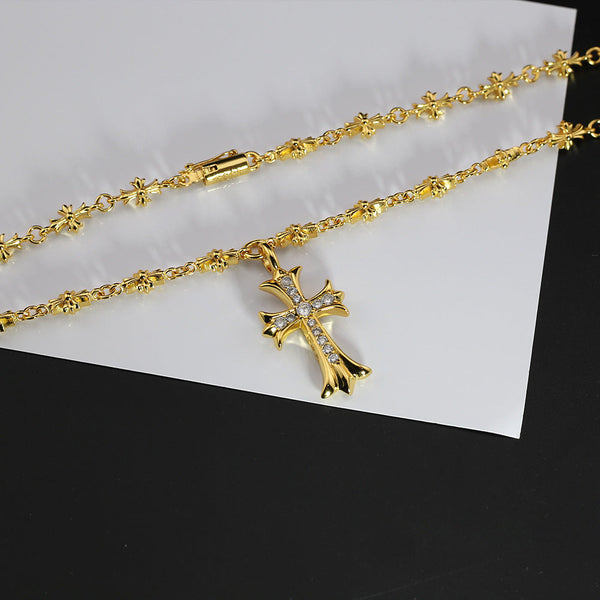 Chrome Hearts 24 gold-plated diamond cross necklace