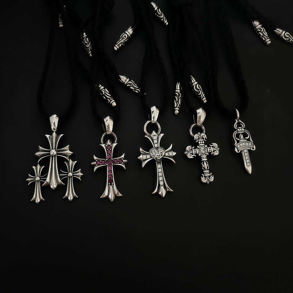 Chrome Hearts diamond cross pendant rope necklace