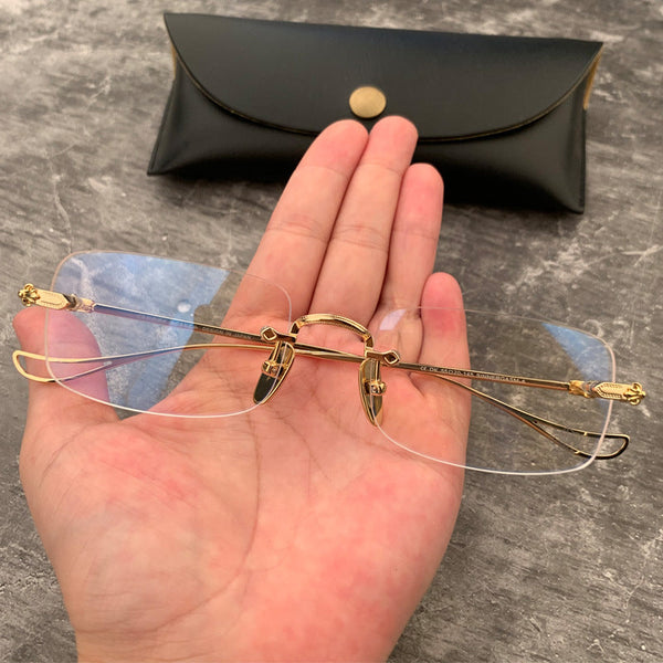 chrome hearts frameless business gold wire rim perforated glasses