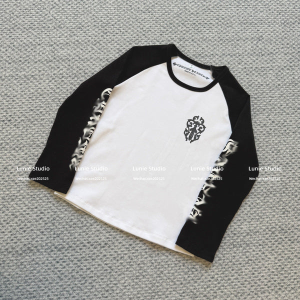 chrome hearts black and white stitching contrasting Sanskrit T-shirt