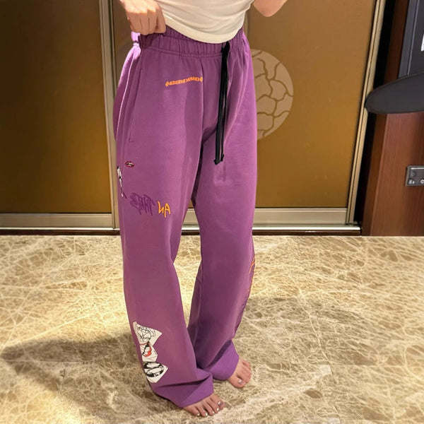 Chrome Hearts graffiti print casual drawstring purple sweatpants