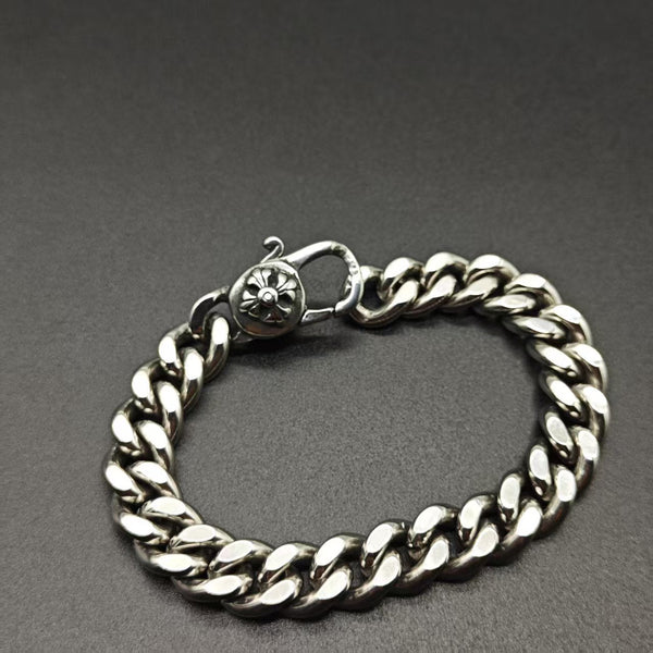 Chrome Hearts cross half flower lobster clasp stainless steel bracelet