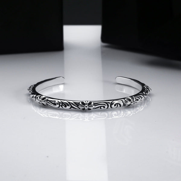 Chrome Hearts scroll vine flower cross open bracelet