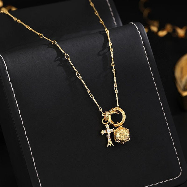 Chrome Hearts cross gold diamond ball necklace