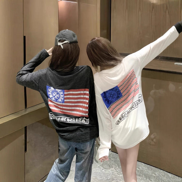 Chrome Hearts thin back flag print T-shirt loose top