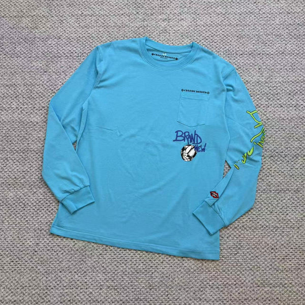 Chrome Hearts blue graffiti long-sleeved T-shirt