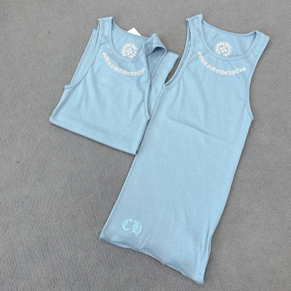 Chrome Hearts light blue T-shaped print blue vest skirt