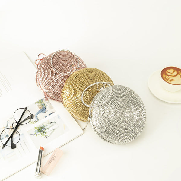 Round pure hand-woven crossbody clutch bag
