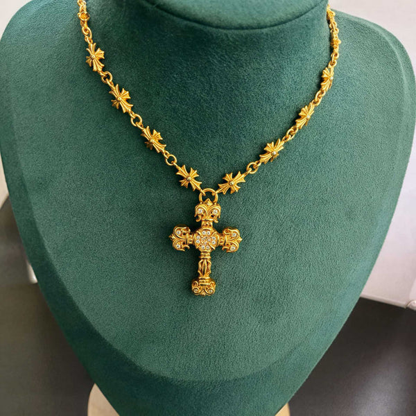 Chrome Hearts 22K gold flame cross cross flower necklace