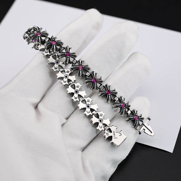 Chrome Hearts Red Diamond Cross Flower Bracelet