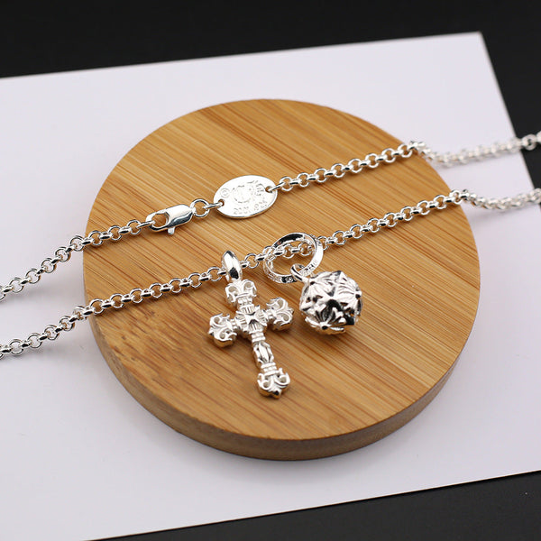 Chrome Hearts Silver Cross Hammer Flame Cross Necklace