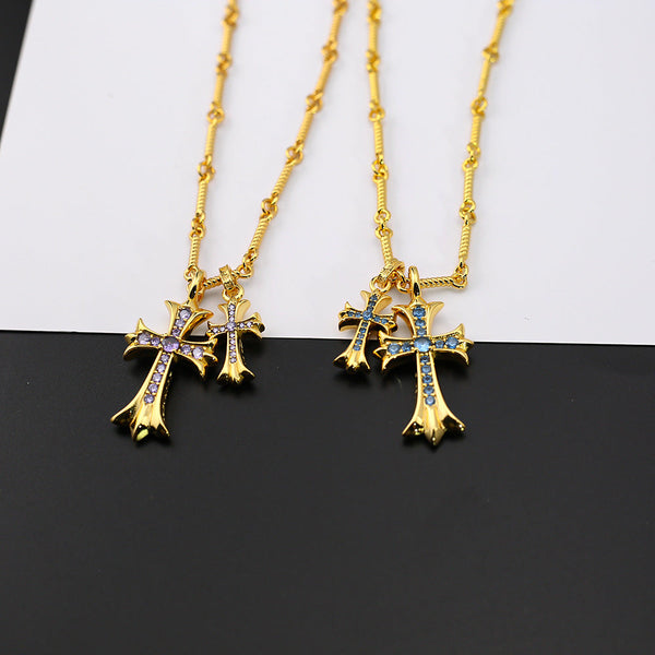 Chrome Hearts 24k gold diamond double cross necklace